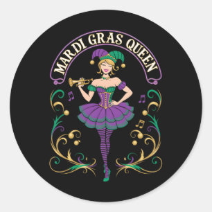 Pegatina Redonda Mardi Gras Queen Fun Carnaval Mardi Gras Para Muje