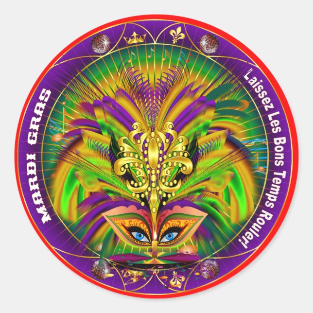 Pegatina Redonda Mardi Gras Queen Style 2 Ver Notas (Anverso)