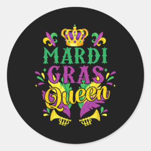 Pegatina Redonda Mardi Gras Reina Desfile de disfraces Fiesta Mujer