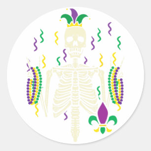 Pegatina Redonda Mardi Gras Rocker Skeleton Rock Outfit Boys Ki