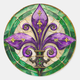 Pegatina Redonda Mardi Gras Sained Glass Fleur de lis