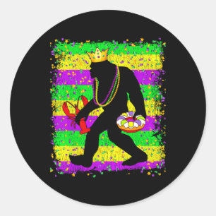 Pegatina Redonda Márdi Gras Sasquatch Hombres Divertidos Niños Carn
