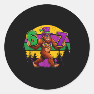 Pegatina Redonda Mardi Gras Seis Siete 6 7 Meme Bigfoot Sasquatch B