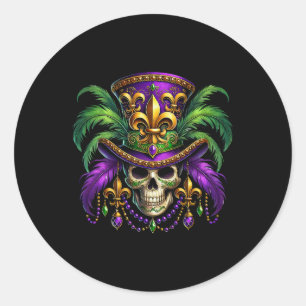 Pegatina Redonda Mardi Gras Skull Top Hat New Orleans Witch Médica