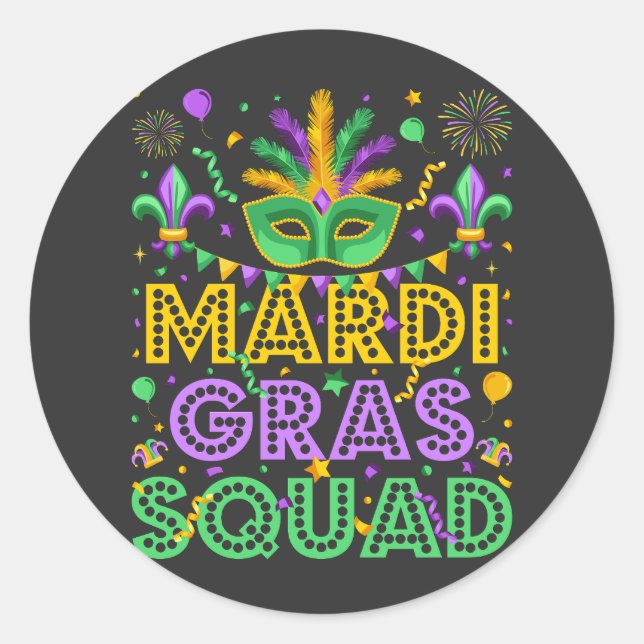 Pegatina Redonda Mardi Gras Squad (Anverso)