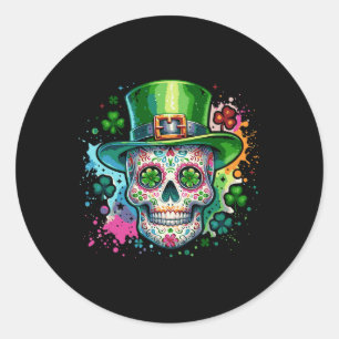 Pegatina Redonda Mardi Gras St Patricks Day Shamrock Sugar Skull Ca