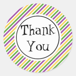 Pegatina Redonda Mardi Gras Stripe Cumpleaños