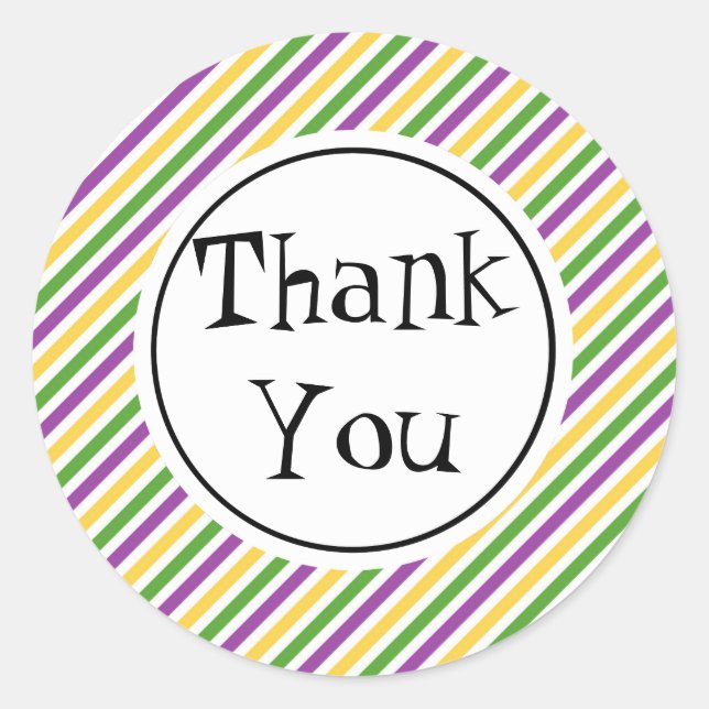 Pegatina Redonda Mardi Gras Stripe Cumpleaños (Anverso)