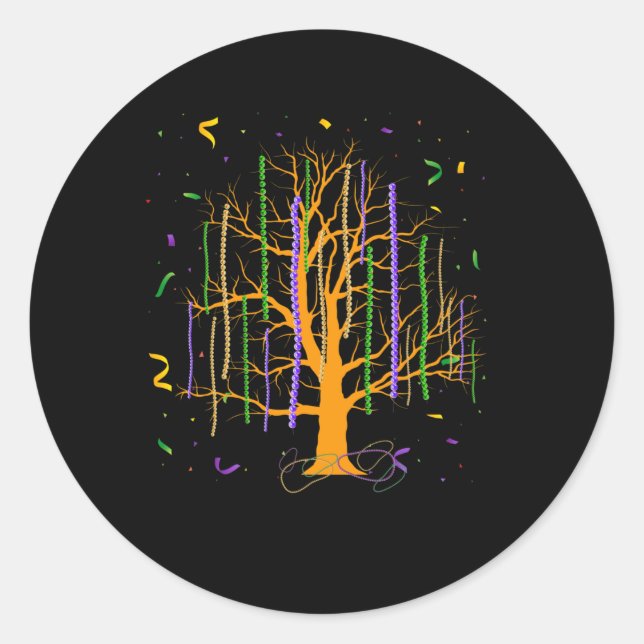Pegatina Redonda Mardi Gras Tree Beads New Orleans 2022 (Anverso)