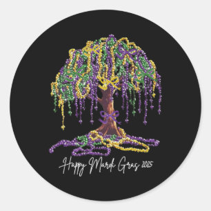 Pegatina Redonda Mardi Gras Tree Beads New Orleans 2025