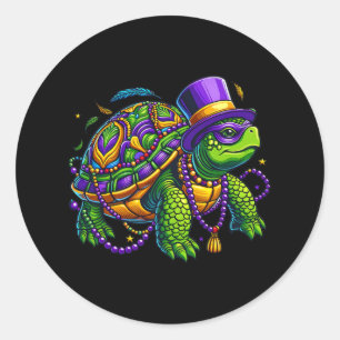 Pegatina Redonda Mardi Gras Turtle Cul Animal