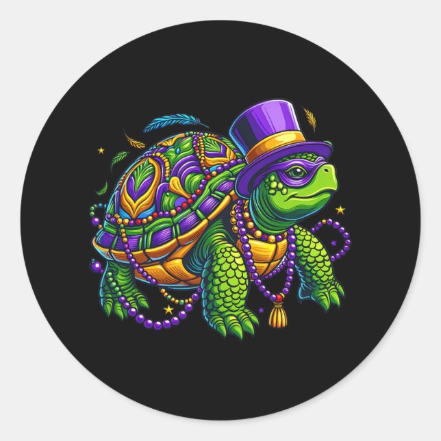 Pegatina Redonda Mardi Gras Turtle Cul Animal (Anverso)