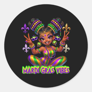 Pegatina Redonda Mardi Gras Vibes Funny Mardi Gras Chica Nueva Orle