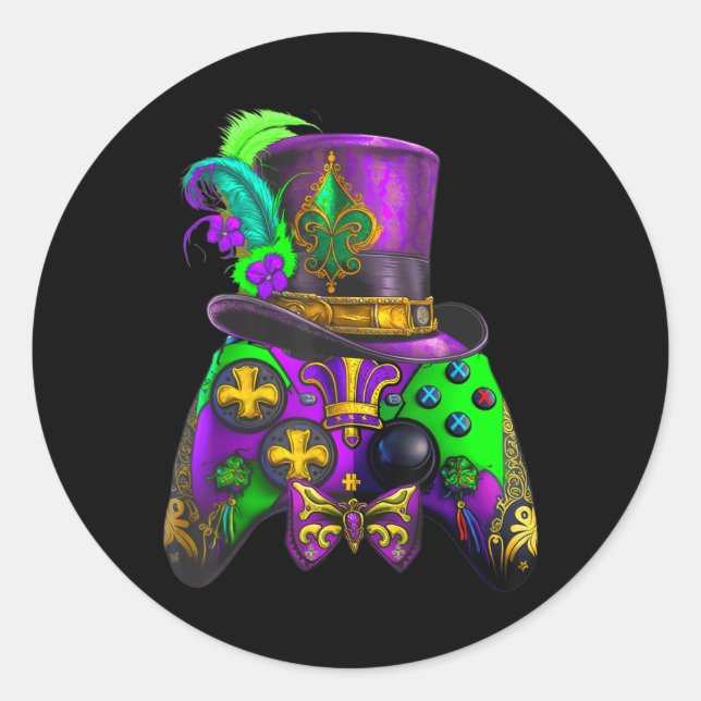 Pegatina Redonda Mardi Gras Video Game Controller E sport para niño (Anverso)