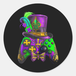 Pegatina Redonda Mardi Gras Video Game Controller E sport para niño
