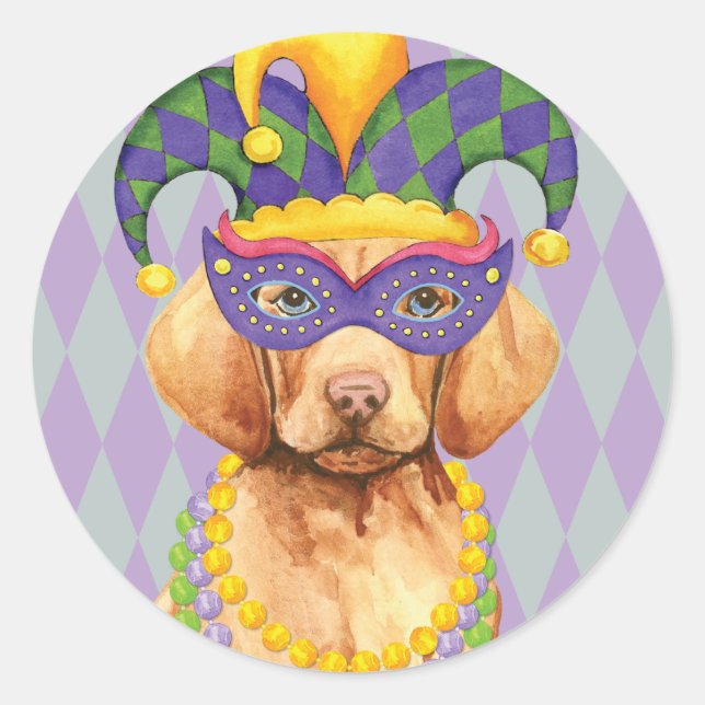 Pegatina Redonda Mardi Gras Vizsla (Anverso)