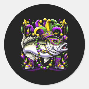 Pegatina Redonda Mardi Gras White Byb Fish