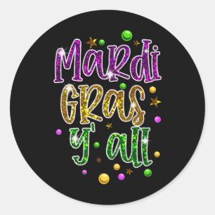 Pegatina Redonda Mardi Gras Yall Funny Vinatage New Orleans Fiesta