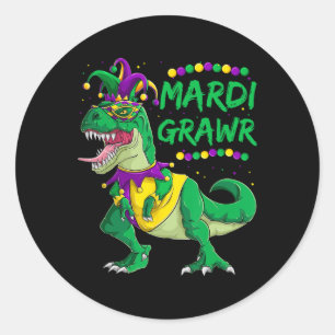 Pegatina Redonda Mardi Grawr Dino Jester