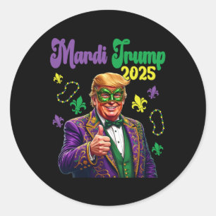 Pegatina Redonda Mardi Trump 2025 Divertido Mardi Gras