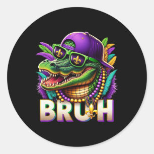 Pegatina Redonda Mardigator Alligator Bruh Mardi Gras Costume a los