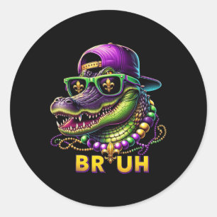 Pegatina Redonda Mardigator Alligator Bruh Mardi Gras Costume a los