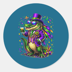 Pegatina Redonda Mardigator Carnaval de Mardi Gras Lagarto Divertid