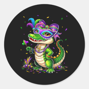 Pegatina Redonda Mardigator Cute Mardi Gras Alligator Costume Chica