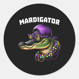 Pegatina Redonda Mardigator Funny Mardi Gras Costuma a los hombres