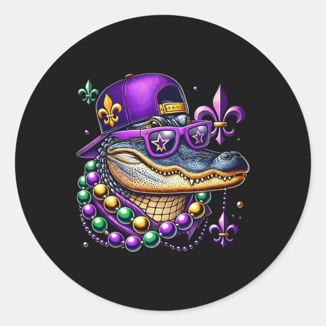 Pegatina Redonda Mardigator Mardi Gras Alligator Costume Hombres Mu (Anverso)