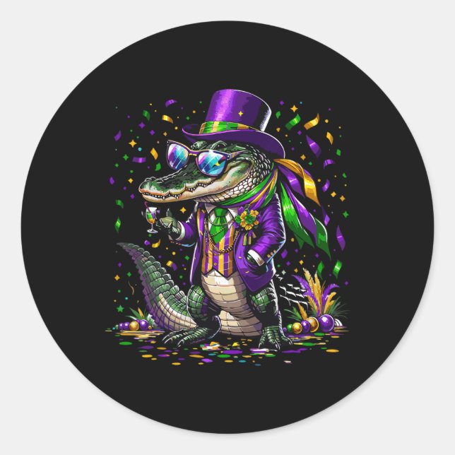 Pegatina Redonda Mardigator Mardi Gras Alligator Costume Hombres Mu (Anverso)