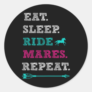Pegatina Redonda Mare Horse Horseback Riding - Comer Sleep Mares Re