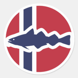 Pegatina Redonda Marea nacional noruega del bacalao del Atlántico