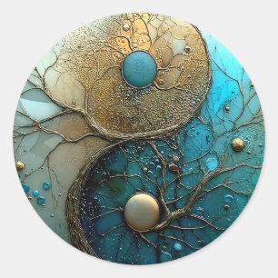 Pegatina Redonda Mareas de Equilibrio Diseño Yin Yang