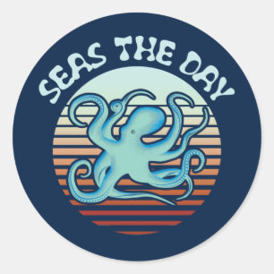 Pegatina Redonda Mares El Día   Octopus de Summer Vibes