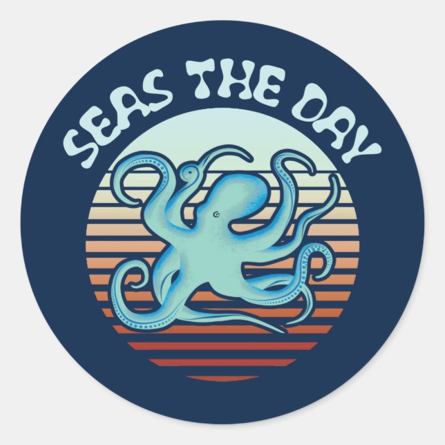 Pegatina Redonda Mares El Día | Octopus de Summer Vibes (Anverso)