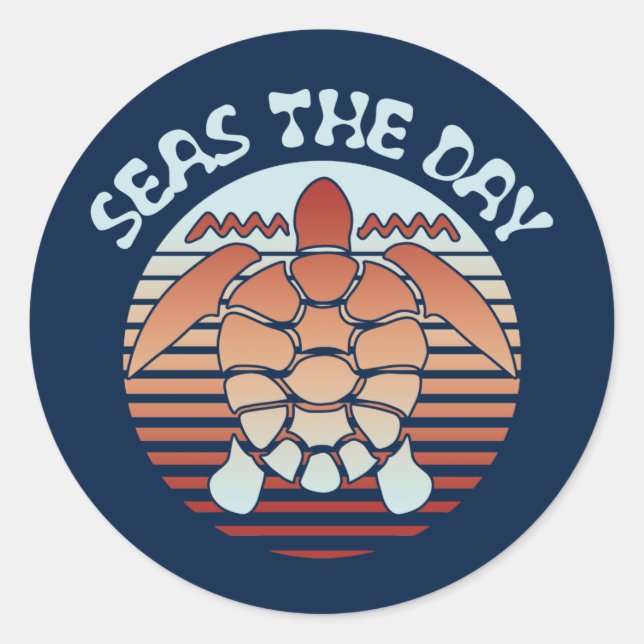 Pegatina Redonda Mares El Día | Tortuga de verano con vibraciones (Anverso)