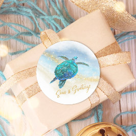 Pegatina Redonda Mares y saludos Costa de Tortuga Marítima