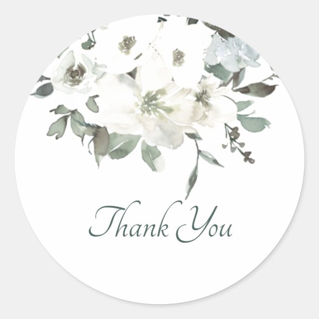 Pegatina Redonda Marfil acuarela floral gracias al clásico redondo (Anverso)
