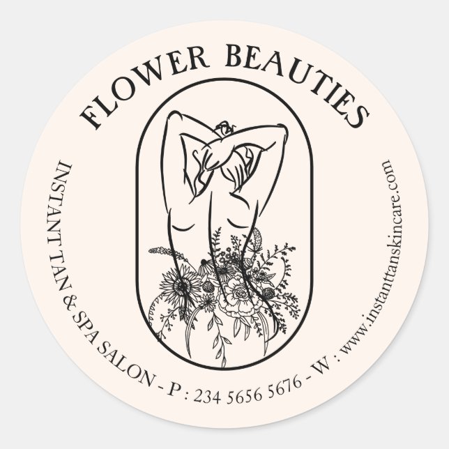 Pegatina Redonda Marfil Beige Beauty Mujer Femenina Tanning Body (Anverso)