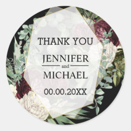 Pegatina Redonda Marfil de Borgoña rosa de mohos oscuros eucalipto