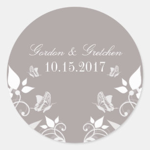 Pegatina Redonda Marfil Mariposa Floral Wedding Stickers