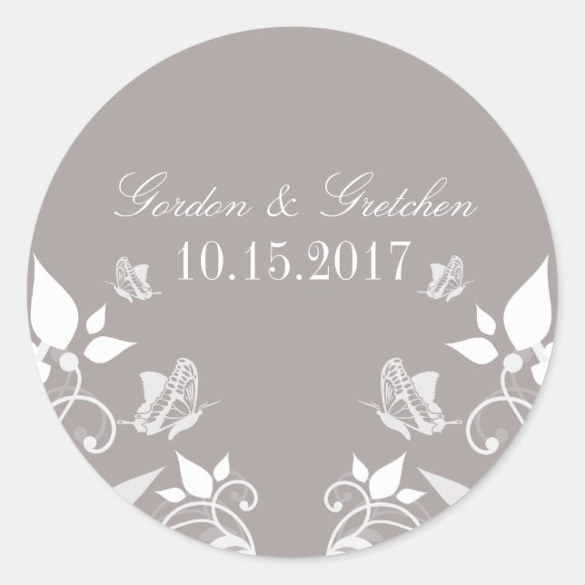Pegatina Redonda Marfil Mariposa Floral Wedding Stickers (Anverso)