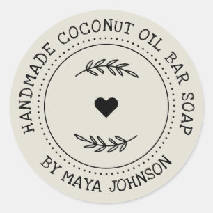 Pegatina Redonda Marfil Polvoriento Rústico Verde Hecho a Mano