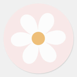 Pegatina Redonda Margarita retro rosa claro boho