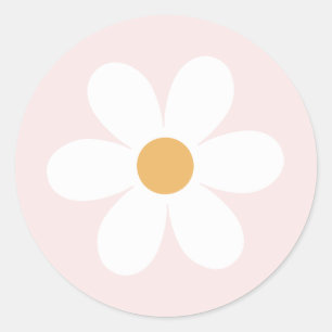 Pegatina Redonda Margarita retro rosa claro boho