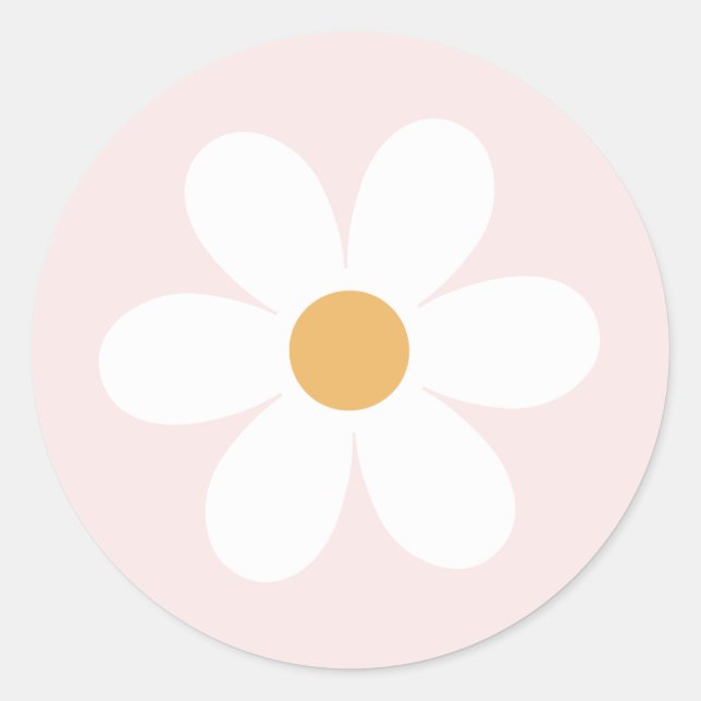 Pegatina Redonda Margarita retro rosa claro boho (Anverso)