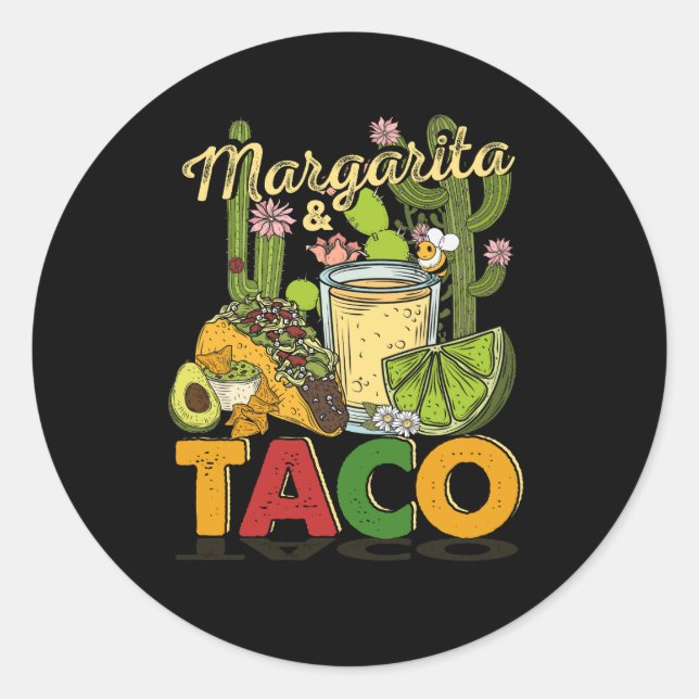 Pegatina Redonda Margarita Tacos Funny Margarita Tequila Ta (Anverso)