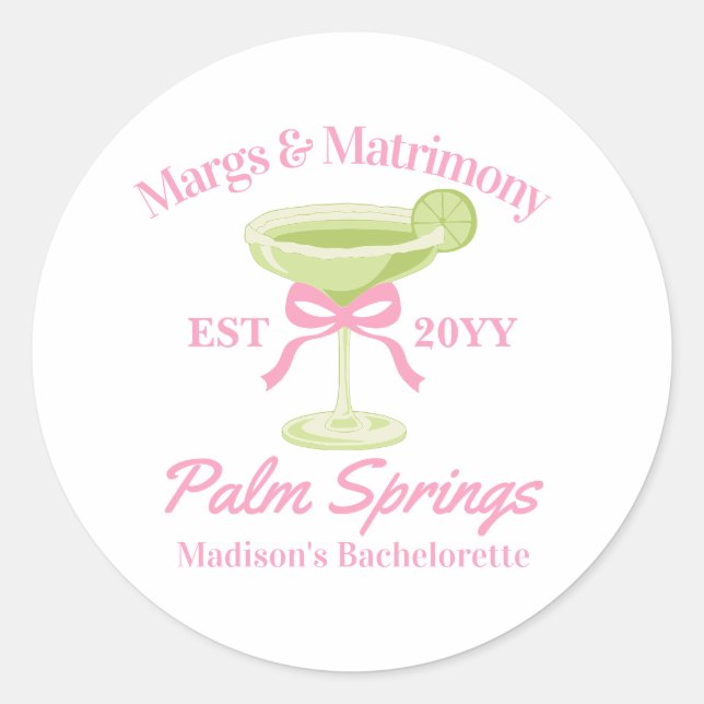 Pegatina Redonda Margaritas Bachelorette Party (Anverso)