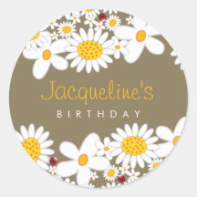 Margaritas blancas y mariquitas Sticker de cumplea